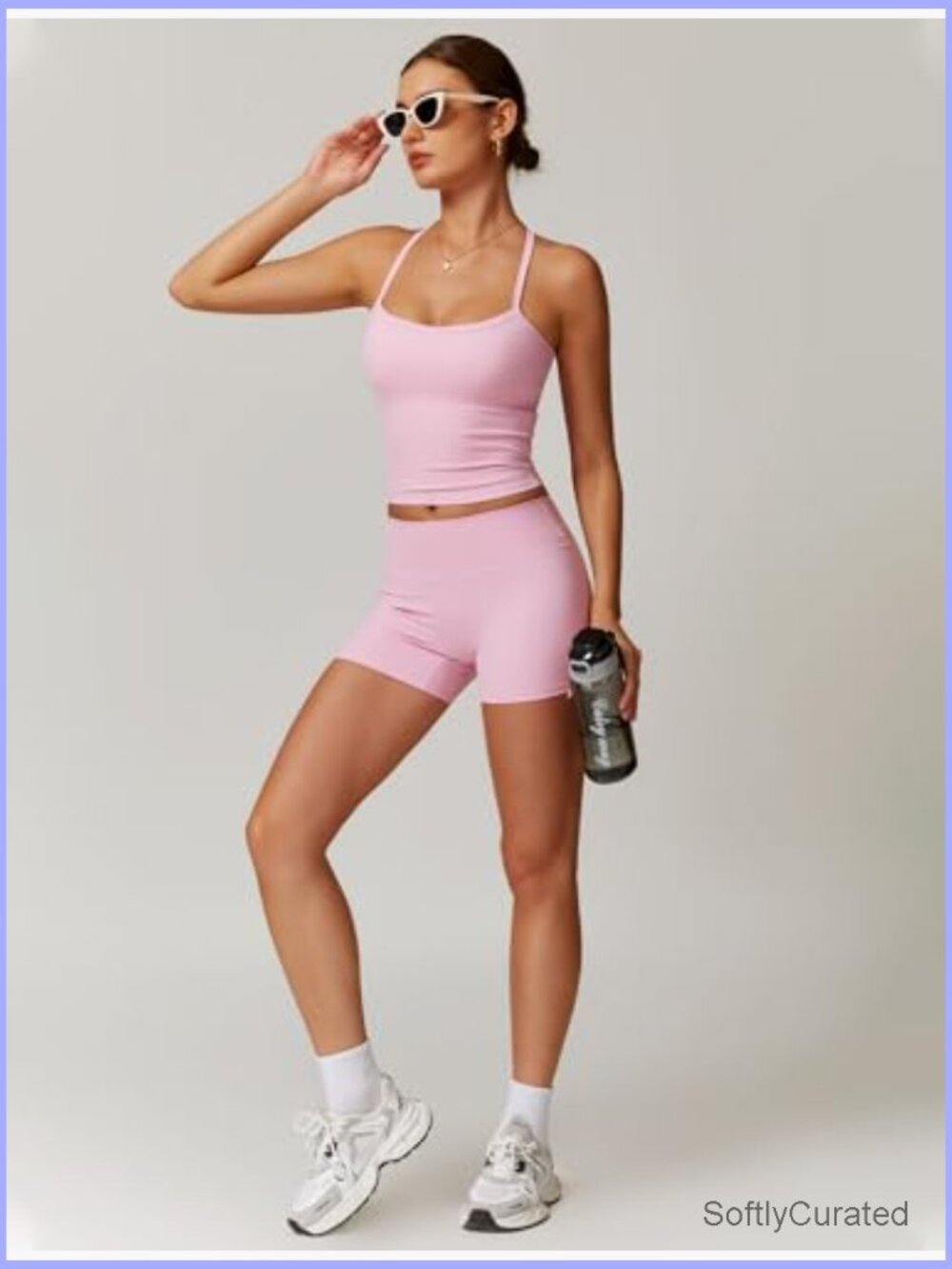 Two Piece Workout Set Tank Top High Waist Shorts Gym Yoga Activewear - Picture 4 of 7